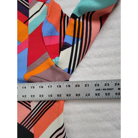 Wesleerose Colorful Geometric Print Long-Sleeve V-Neck Shift Dress Large Stretch - Picture 6 of 8